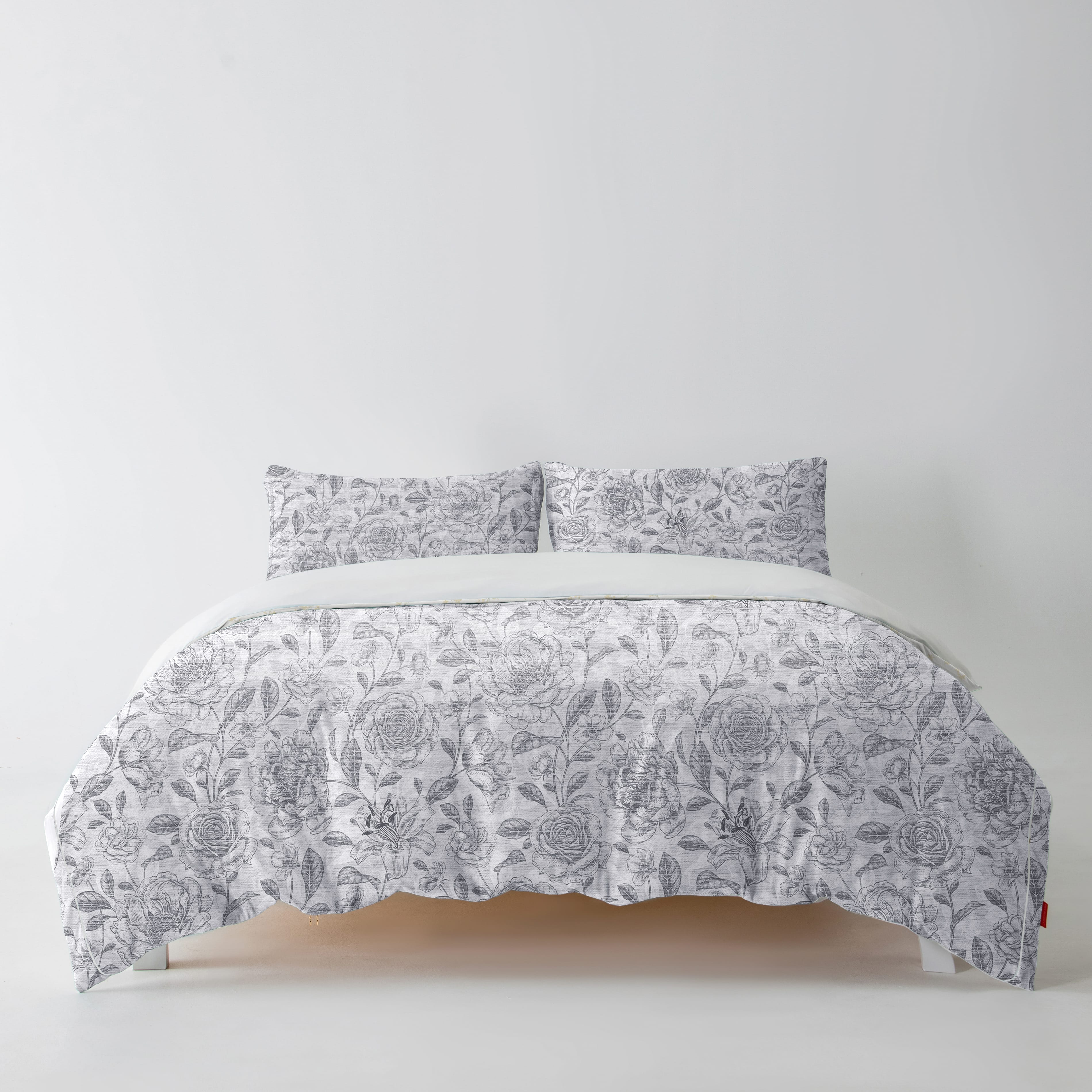 400TC High Density Cloud Cotton Duvet Cover Set-Grey Bloom Floral